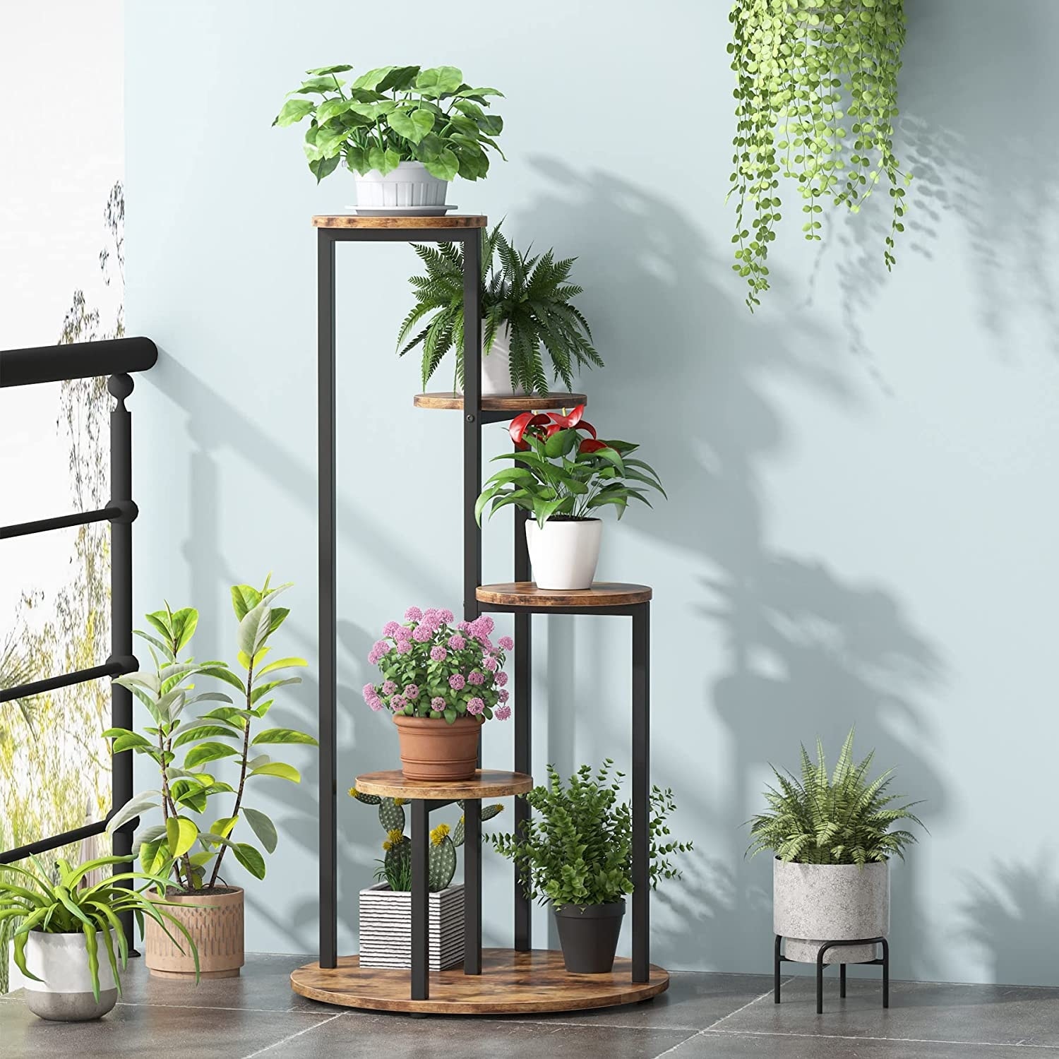 4-Tier Plant Stand Indoor, Tall Wood Plant Shelf Holders for Garden