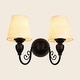 preview thumbnail 4 of 8, 2 - Light Simple Round Wall Sconce with White Shades - Matte Black