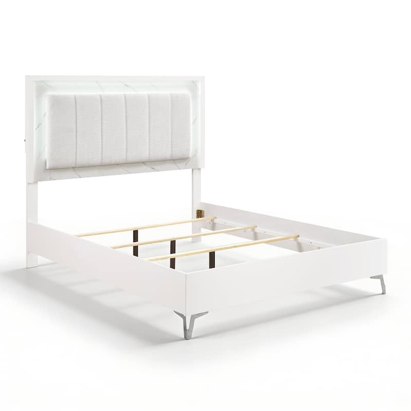 Modern Glam Bedroom Furniture Set High Gloss White Finish