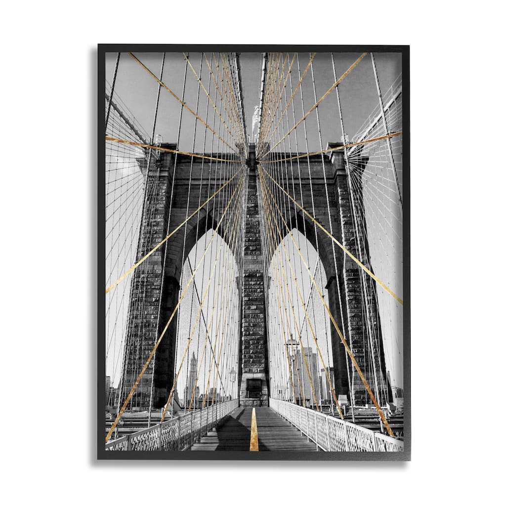 Stupell Brooklyn Bridge Geometric Cable Architecture Design Urban Photography Framed Wall Art - Grey