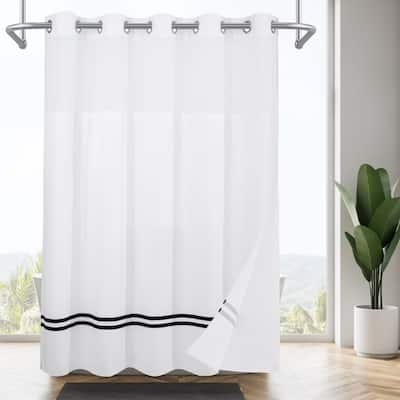 No Hooks Stripe Shower Curtain with Snap-in Liner