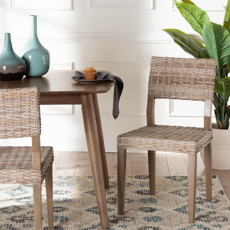 bali & pari Barossa Bohemian Grey Kubu Rattan and Mahogany Wood Dining Chair
