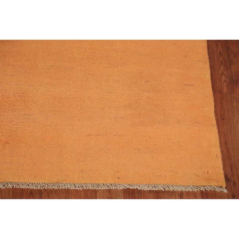 Modern Gabbeh Oriental Area Rug Handmade Orange Solid Wool Carpet - 4'11" x 6'7"