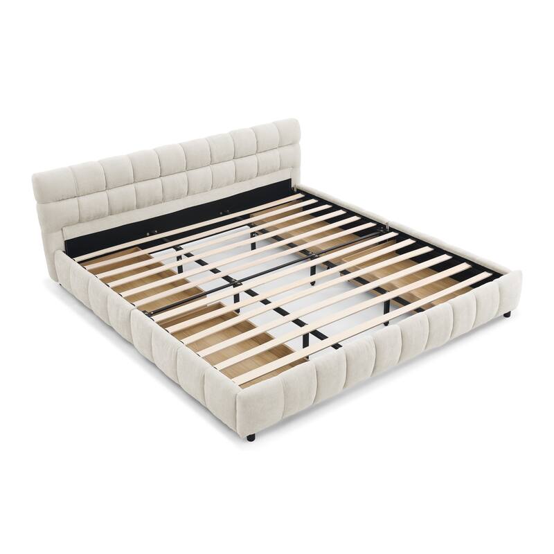 California King Size Upholstered Bed Frame With Headboard And Solid Bed Frame, With Drawer For Storage(90.5"*80.5"*31")