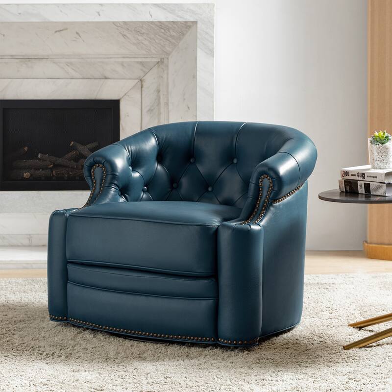 Felipe Traditional Genuine Leather 360° Swivel Chair With Tufted Back with Fully Assembled By HULALA HOME