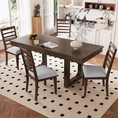 60-78" Expandable Dining Table Set - Rubberwood Legs