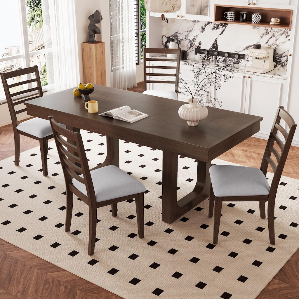 60-78" Expandable Dining Table Set - Rubberwood Legs
