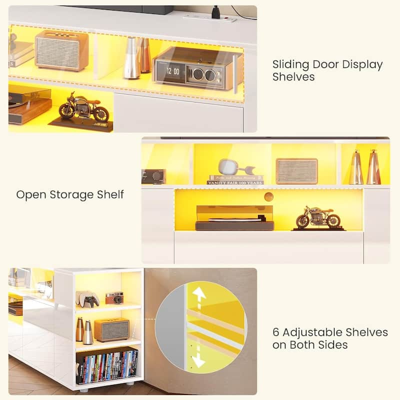 TV Stand for 70/75/80 Inch TV 1 Drawer and 2 Storage Cabinet Power Outlet