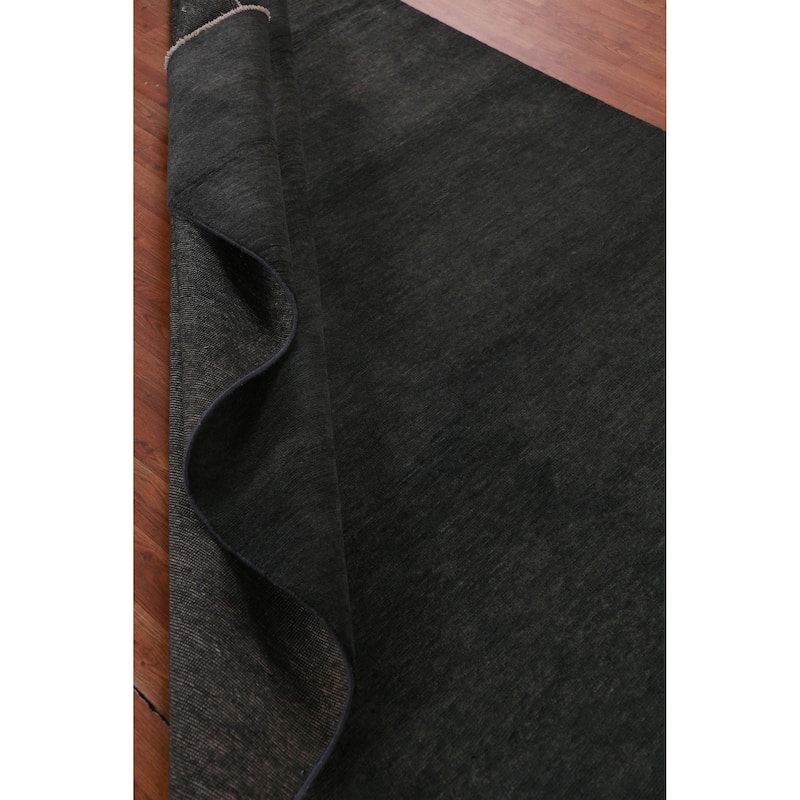 Hand Knotted Oriental 100% Wool Carpet Modern Solid Greys & Charcoal Gabbeh Area Rug - 9' 0'' X 6' 1''