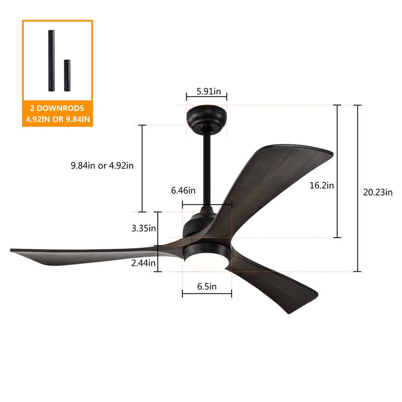 52 in. Smart Indoor Ceiling Fan with Integrated LED with 3 Wood Blade and Remote Control