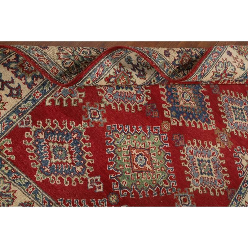 Red Kazak Area Rug Hand-Knotted Oriental Wool Carpet - 5'0" x 6'8"