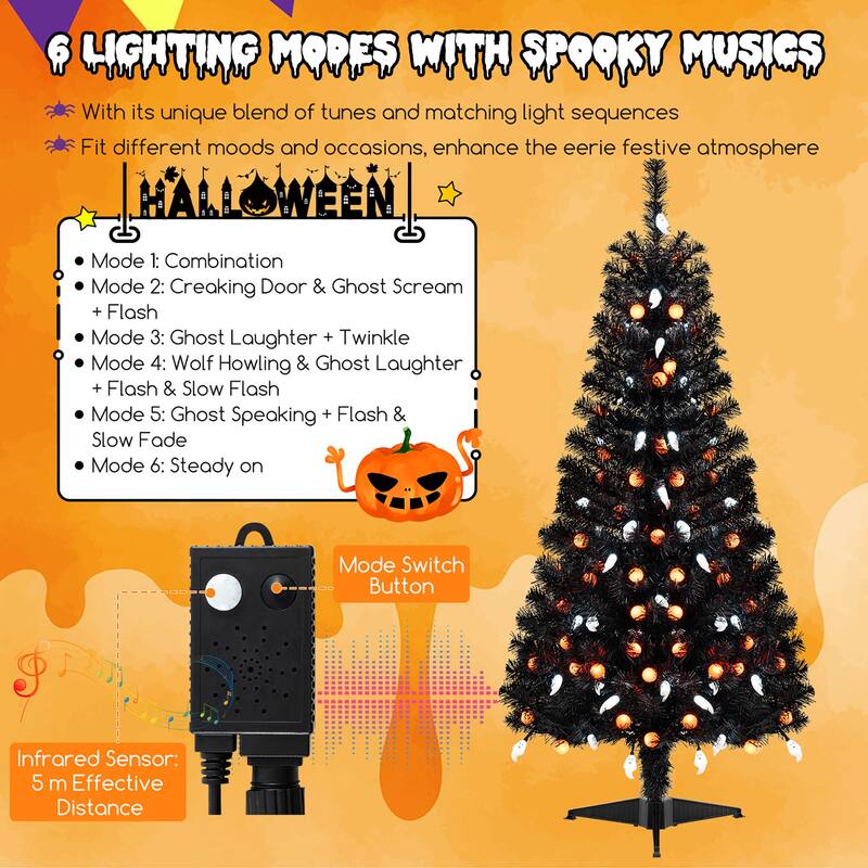Gymax 4.5 FT Pre-Lit Artificial Halloween Christmas Tree w/ 6 Lighting