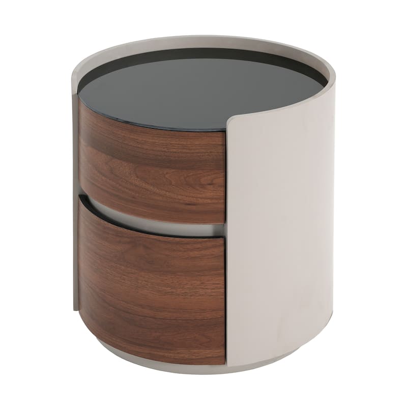 Italian Retro MDF Round Side Table with Double Storage – Gray Brown Finish
