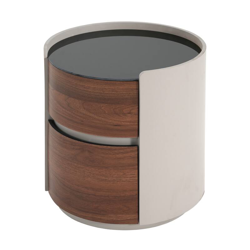 Mdf Italian Retro Double Storage Round Side Table,Gray Brown Color