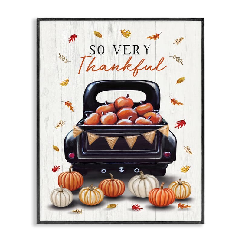 Stupell Autumnal So Very Thankful Framed Giclee Art Design By Elizabeth Tyndall - 24 x 30 - Black