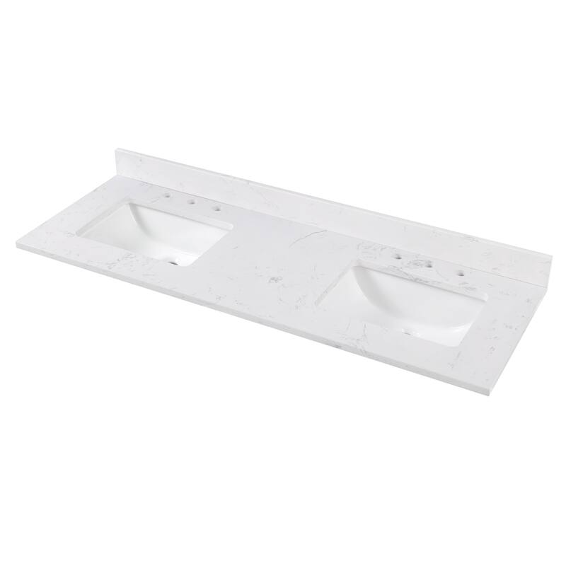 Avanity Cala White Engineered Stone Vanity Top with Rectangular Undermount Sinks
