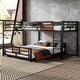 preview thumbnail 1 of 26, L-Shaped Metal Bunk Bed with Ladder and Guardrails, Twin Over Full Size Heavy Duty Bunk Bedframe with Slats Support Black