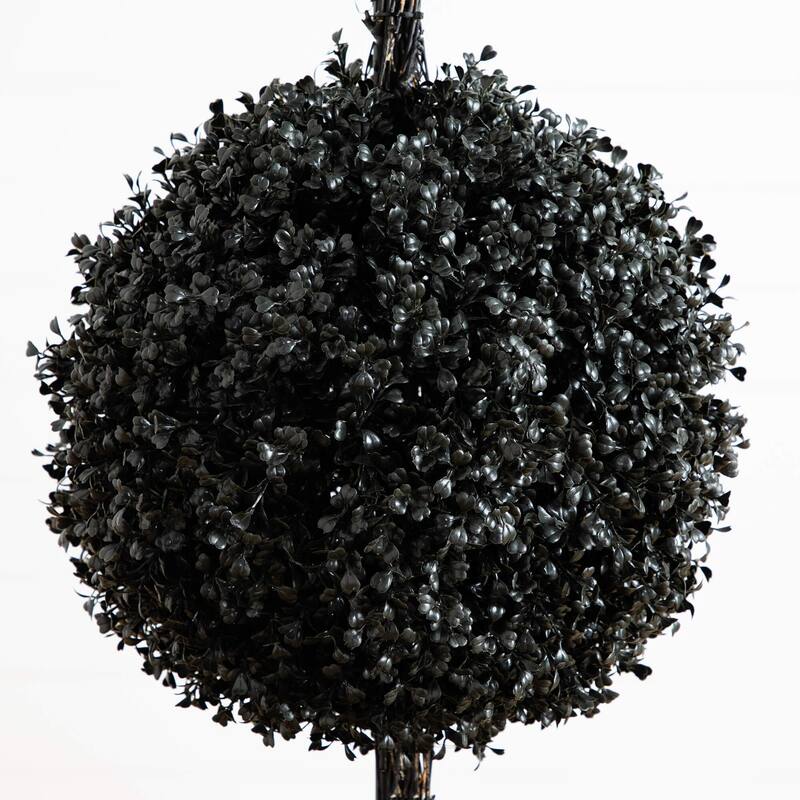 Triple Boxwood Ball UV-Resistant Artificial Halloween Topiary Tree - 5' - Black