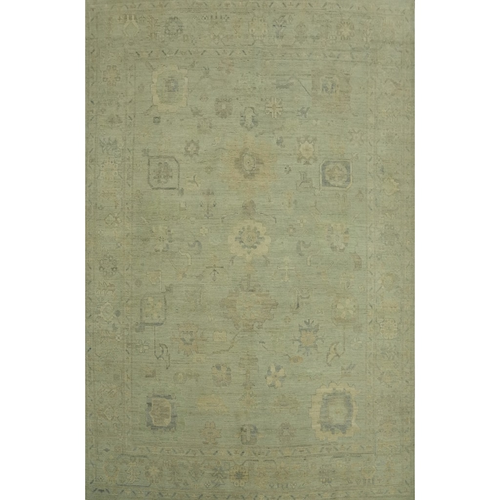 Vegetable Dye Wool Oushak Turkish Area Rug, Floral Geometric Carpet - 11' 5'' X 8' 9''