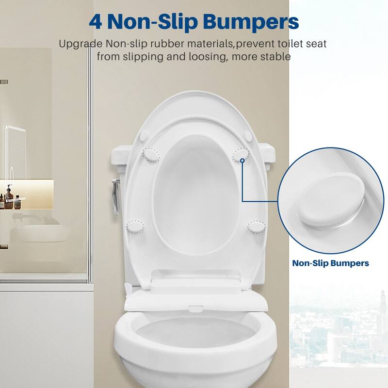 Non-Electric Quiet Close Bidet Seat for Elongated Toilets in White with Double Nozzles, Rinsing without Electricity - 20*15