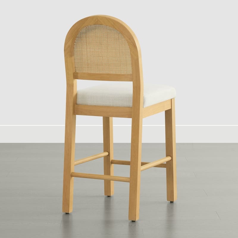 Spruce & Spring Esme Boho Upholstered Rattan Counter Bar Stool with Wood Frame