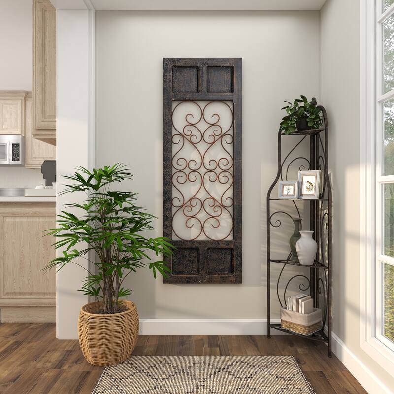 Metal Scroll Indoor Outdoor Arched Tall Folding Corner 4 Shelf Bakers Rack - Black - Roche River Decor