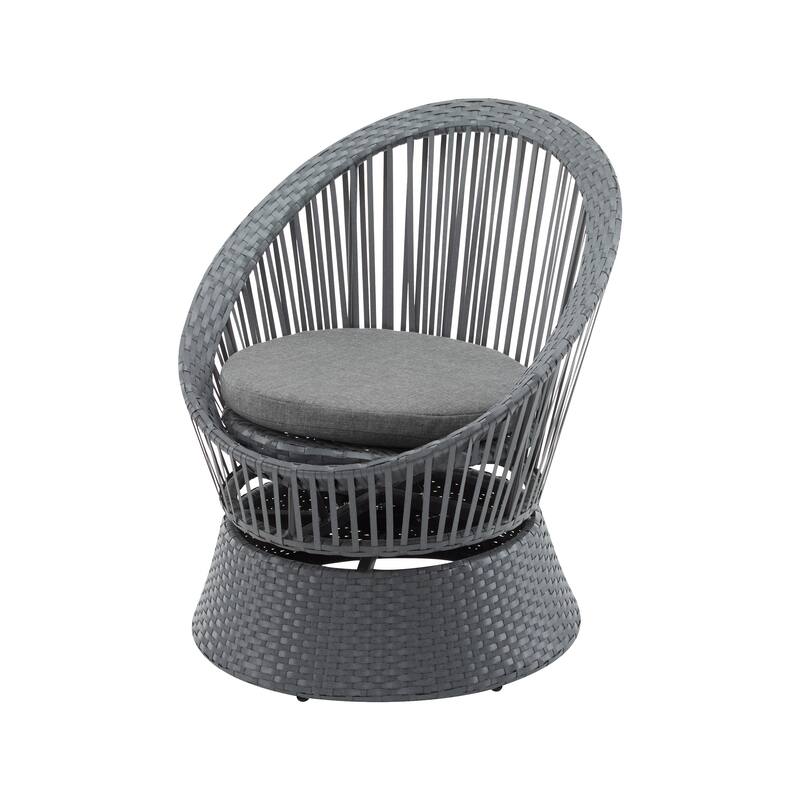 Christopher Knight Home - PureNest 26.7" Modern Gray Wicker Lounge Chair with Rattan and Iron Frame, Stylish Round Design