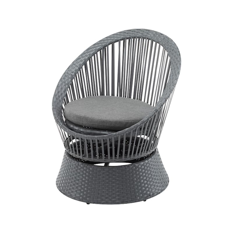 Roomfitters Swivel Wicker Lounge Chair, Modern Rattan Accent Chair with Cushion for Patio Balcony Living Room