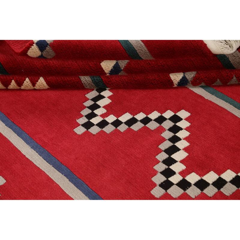 Vegetable Dye Tribal Chevron Nepalese Oriental Wool Area Rug Handmade - 6'0" x 9'0"