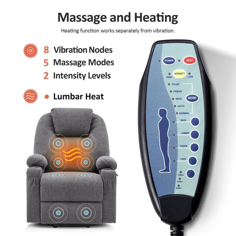 Power Lift Recliner Chair for Elderly, Massage and Heat, Fabric