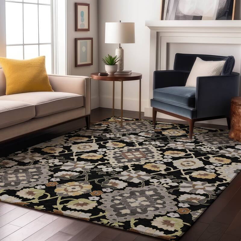 Premium Washable Super Soft Traditional Grace Mayfield Rug - Black - 5' x 7'6"