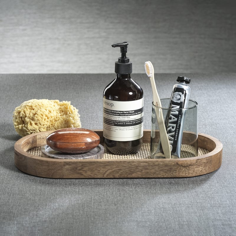 Banyan Mango Wood w/ Rattan Inlay Oval Tray