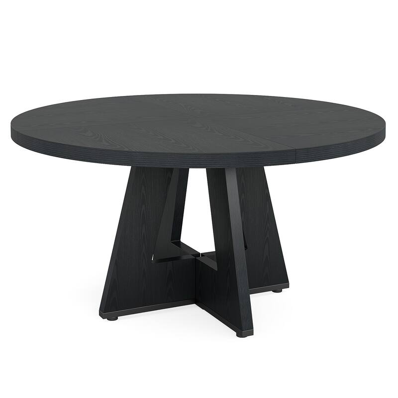 47" Round Farmhouse Dining Table -Wood Kitchen Table for 4, Cross Base Wooden Dinner Table for Dining Room, Breakfast Nook