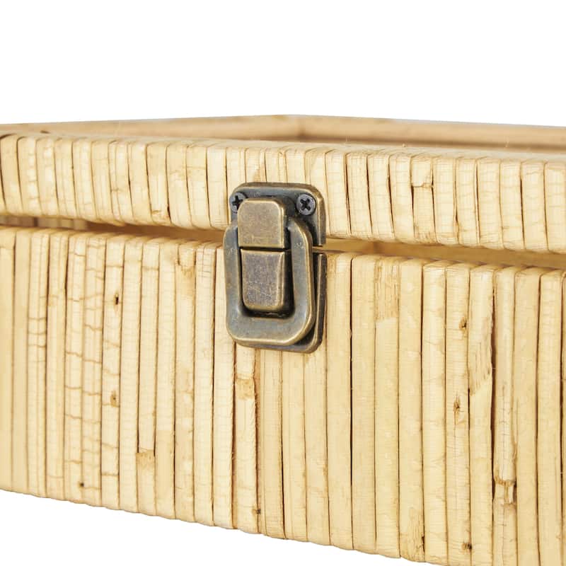 Rattan Handmade Wrapped 6 Slot Decorative Jewelry Box with Tempered Glass Top - Brown - Roche River Decor