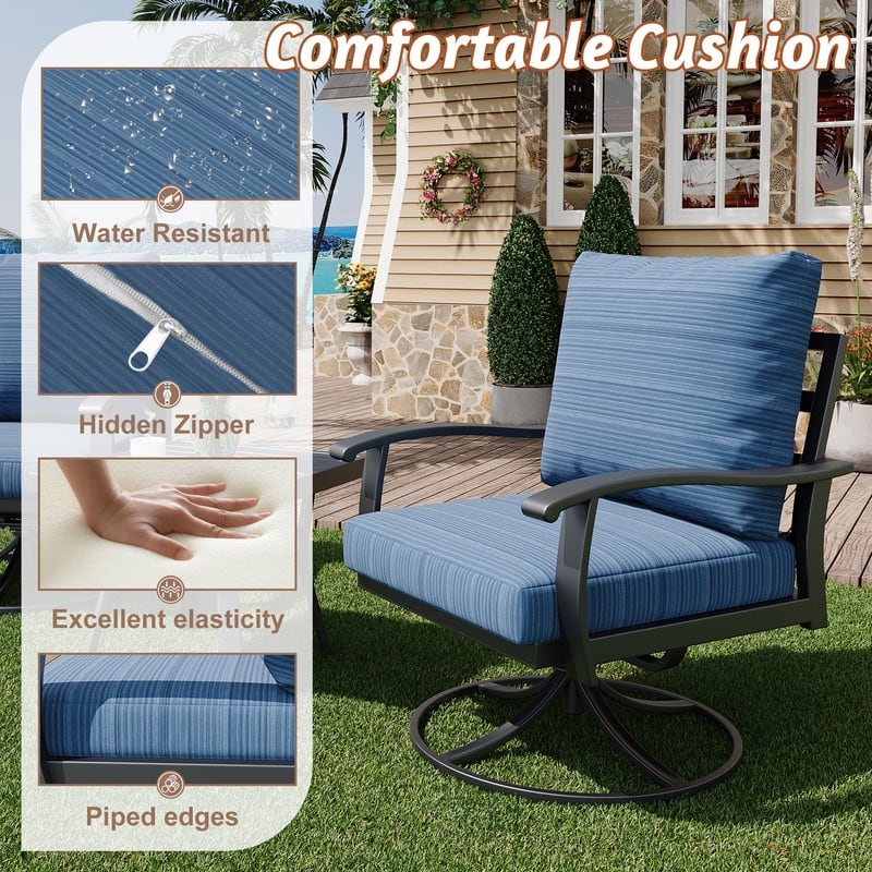 Erommy Patio Set: 360° Swivel Rockers, Sofa, Ottomans & Table – Outdoor Conversation Set for Poolside, Garden & Deck