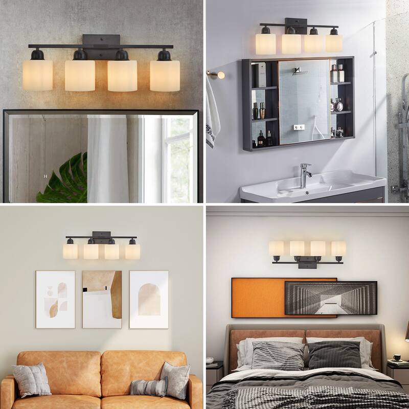 Bathroom Light Fixtures, 4-Light Modern Vanity Light Over Mirror, Wall Sconces with Frosted Glass Shades(Bulbs Not Included)