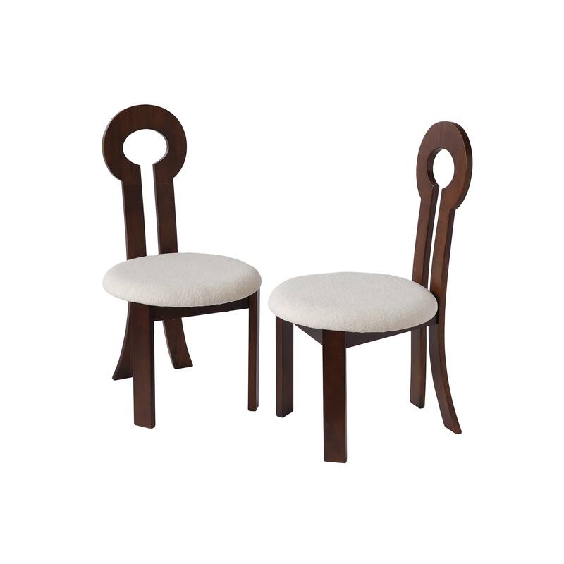 Vintage Rubber Solid Wood Dining Chair, Sheep Plush Dining Chair, Armless Dining Chair(Set Of 2)
