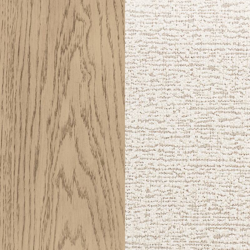 Lno Queen Platform Bed, Beige Upholstered Headboard, Oak Brown Cane