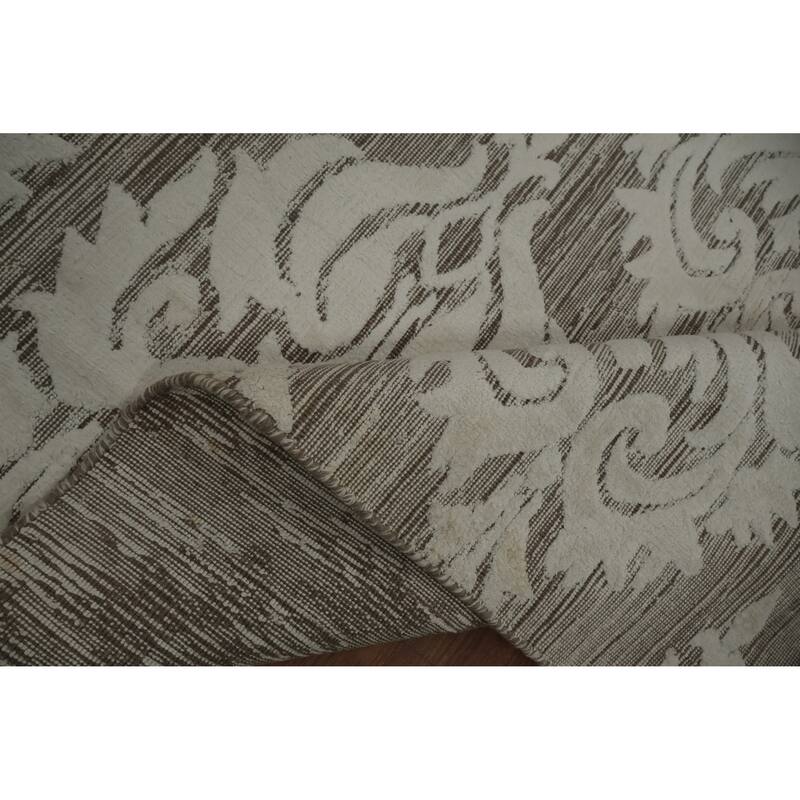 Hand Knotted Oriental 100% Wool Carpet Modern Damask Beige & Ivories Contemporary Area Rug - 8' 0'' X 5' 0''