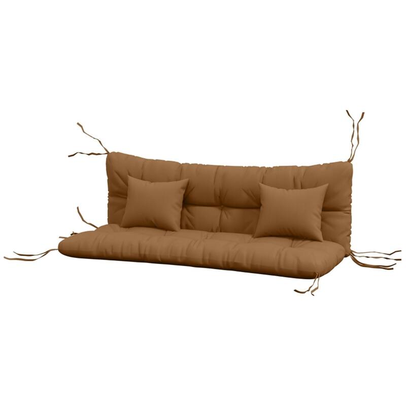 4 Piece Tufted Bench Cushion Set Seat Back and Pillows Polyester Indoor Outdoor 59 Inch Bench - 59" L x 19.75" W x 4" H - Brown