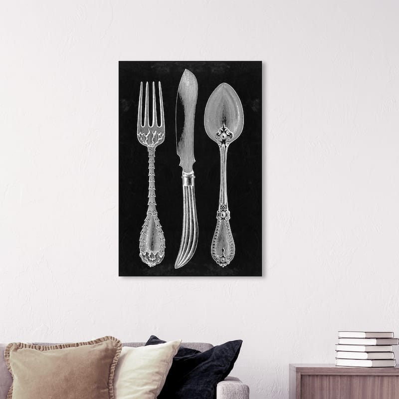 Wynwood Studio 'Dinasty Cutlery' Food and Cuisine Wall Art Canvas Print Cooking and Chef - Gray, Black - 24 x 36