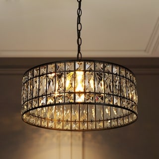 Aulia Modern 3-Light Black Crystal Drum Chandelier for Living Dining Room