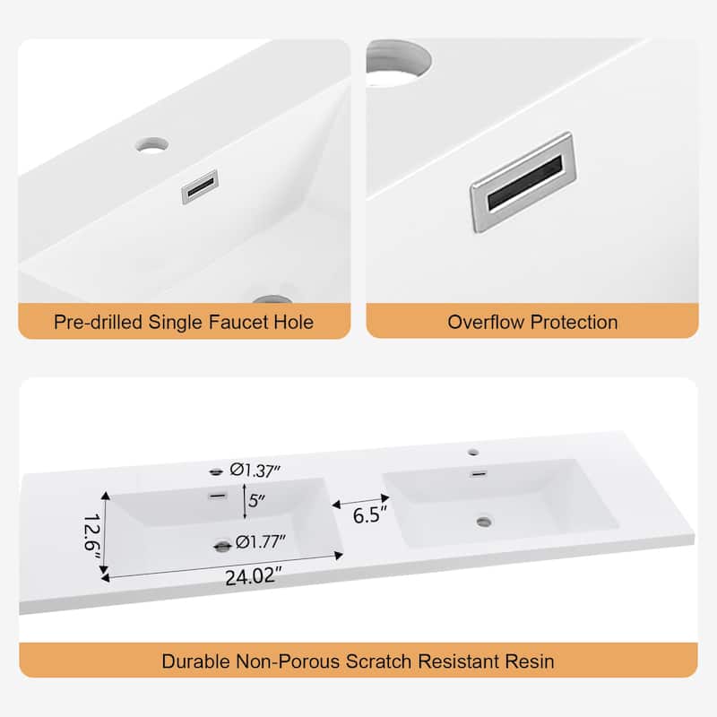 Prismis 60" 72" 84" Wall-Mount Premium Bathroom Vanity with Integrated Sink