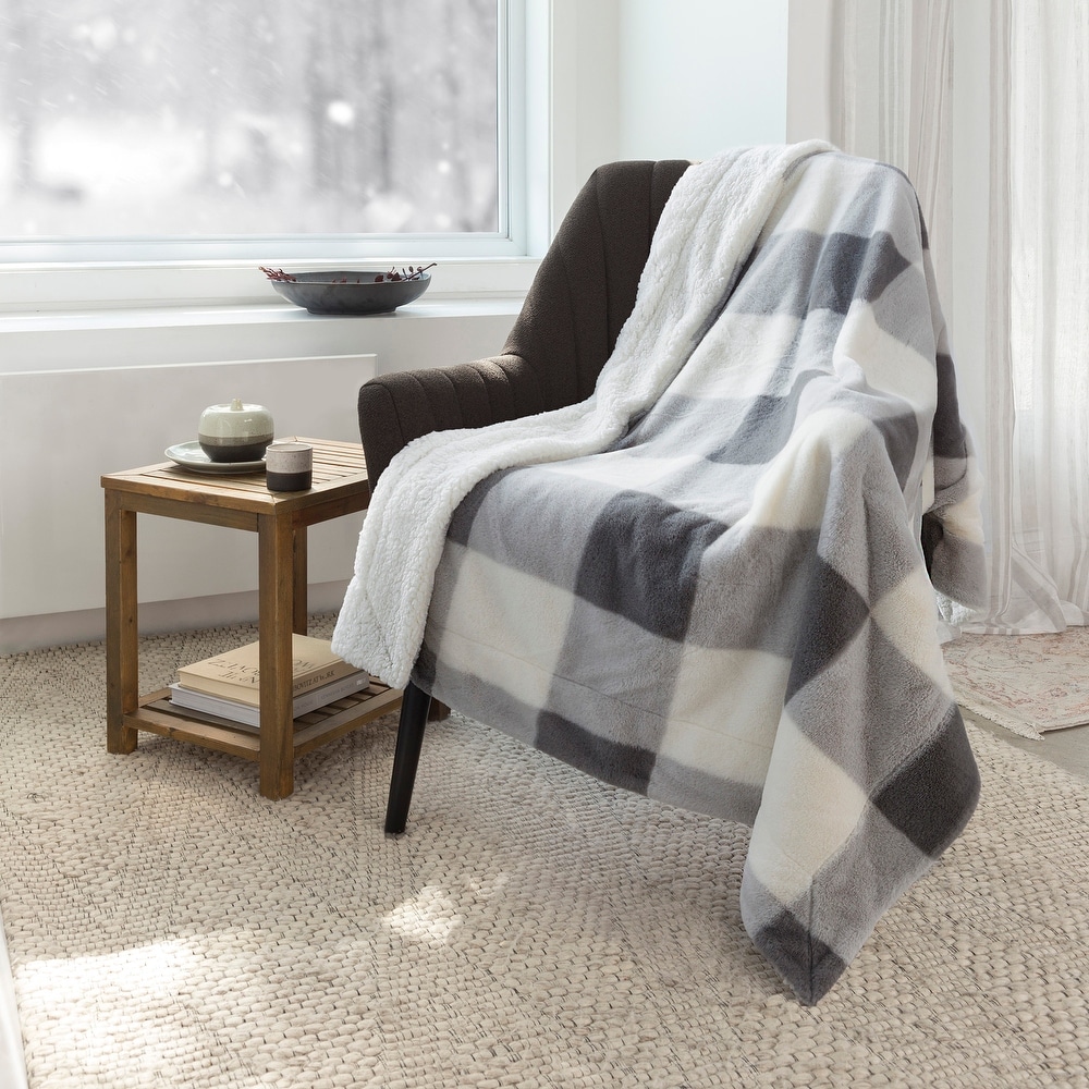 Contemporary Black Grey Plaid Checked Cotton Sofa Chair Bed Blanket Throw Over 