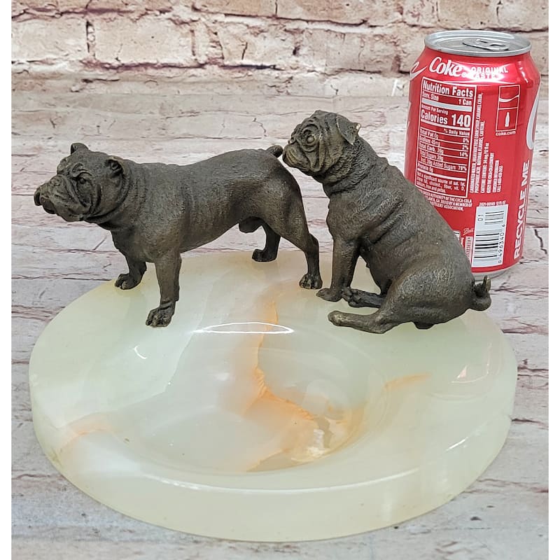 Bronze Imitative BullImitative dog Pug Imitative Dog Figurines On Marble - Soap Dish Ashtray Handmade Art