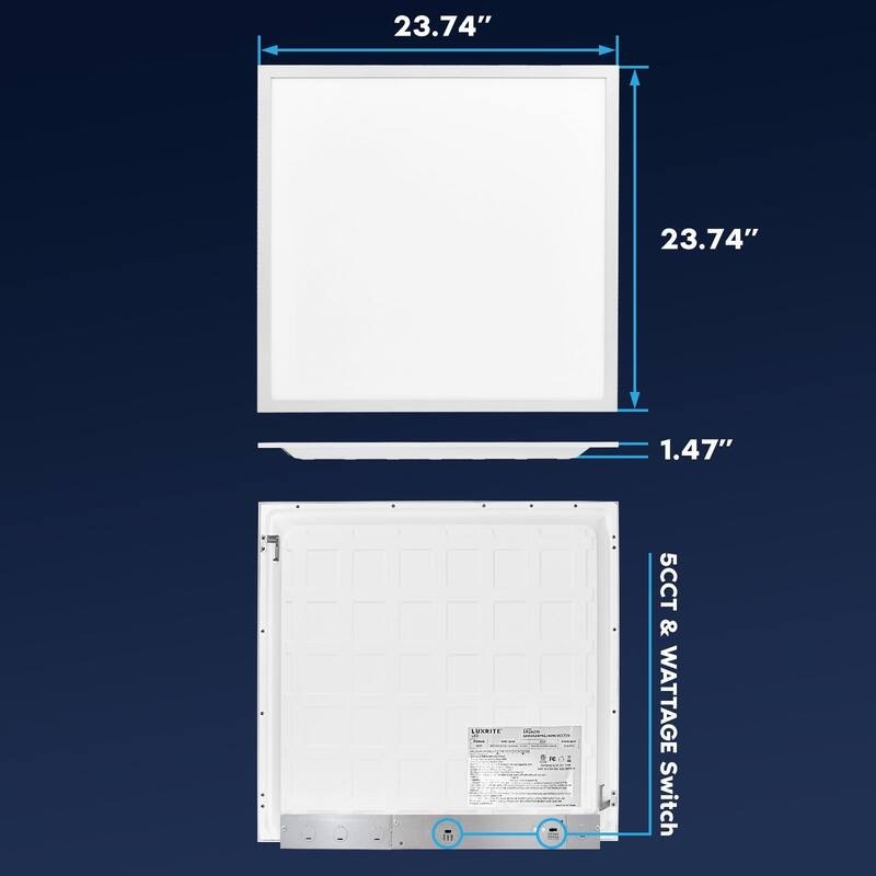 Luxrite 2x2 FT LED Panel Light, 5CCT 3000K - 6500K, 20W/30W/40W, 5000 Lumens, 0-10V Dimmable 4 Pack