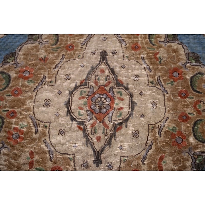 Distressed Blue Tabriz Vintage Persian Area Rug Handmade Wool Carpet - 8'1" x 11'2"