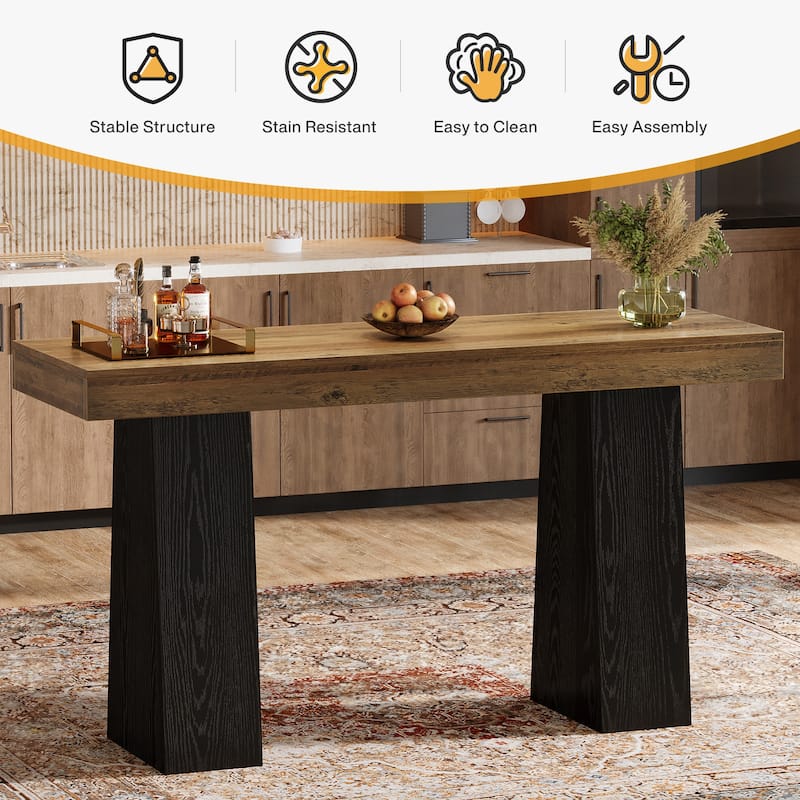 63-Inch Bar Table, Wood Counter Height Pub Table, Rectangular Home Bar for Kitchen, Dining/Living Room