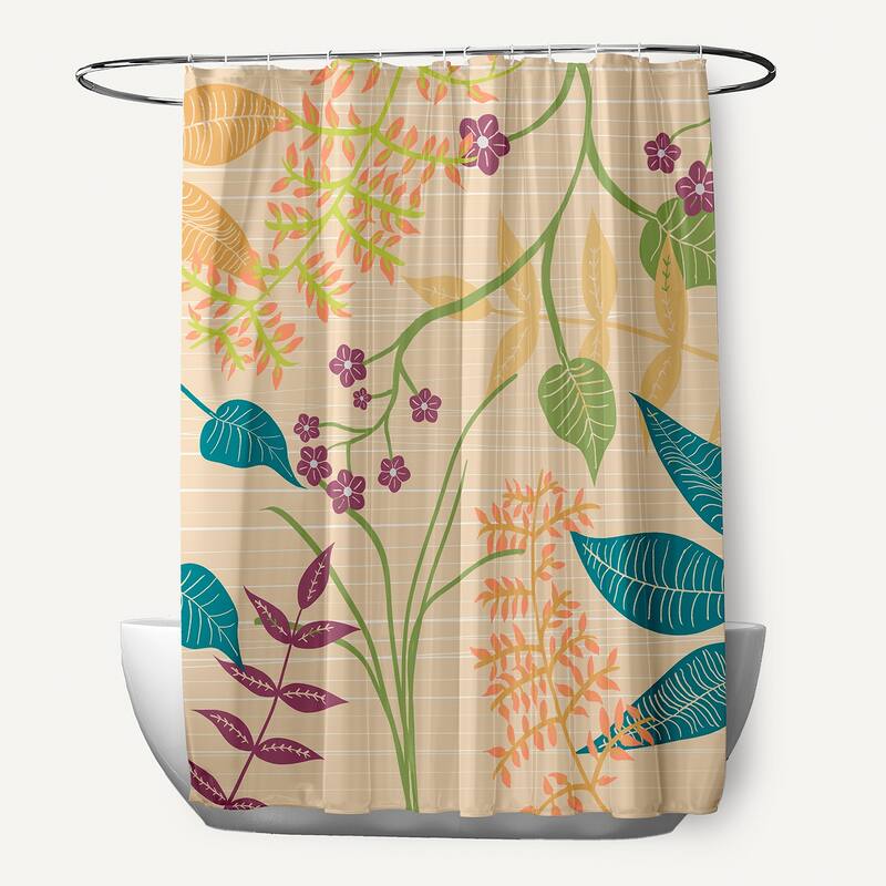 71 x 74 Botanical Floral Print Shower Curtain - Yellow
