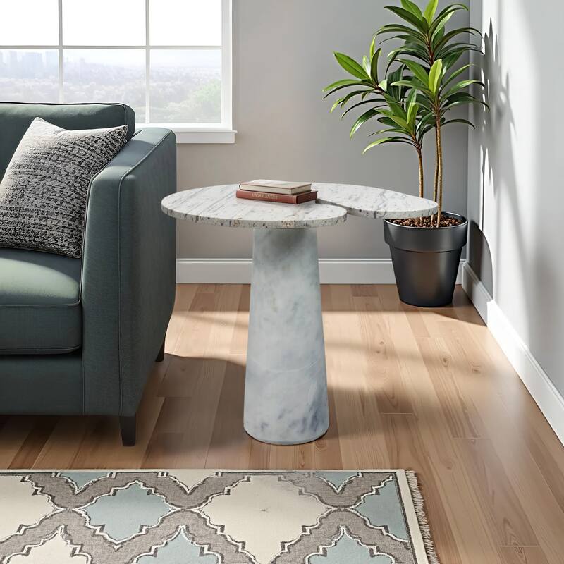Granite And Marble Modern Round Side Table with Split-Top - 24" Ivory - 24" x 24" x 24" - Marble - 24" x 24" x 24" - Ivory/ Gray